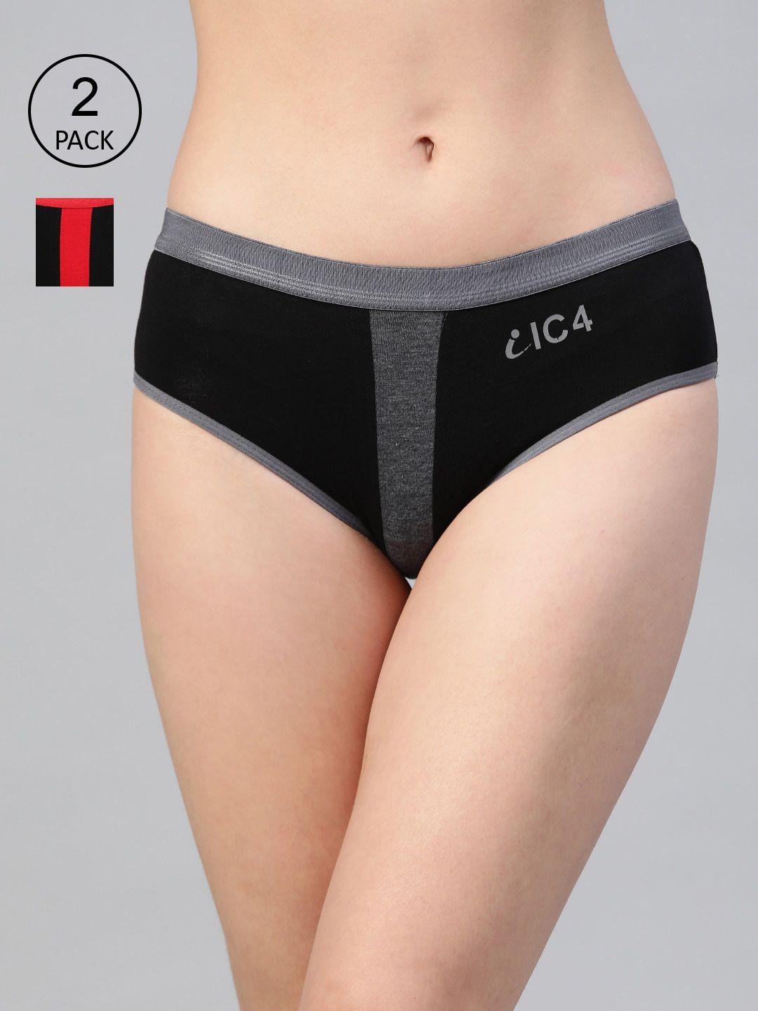 ic4-women-pack-of-2-charcoal-&-red-striped-basic-briefs