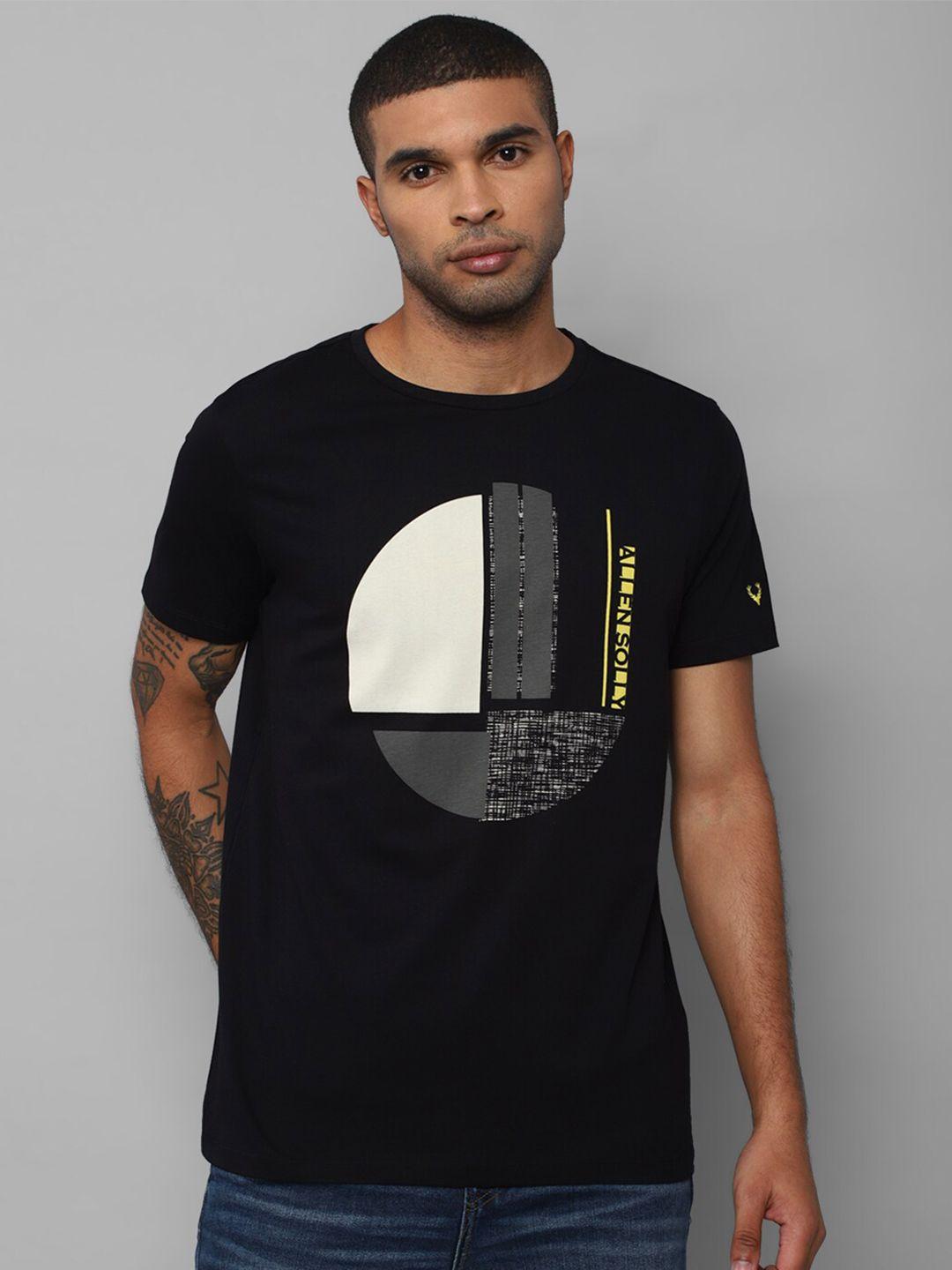 allen-solly-men-black-&-xiketic-printed-raw-edge-t-shirt
