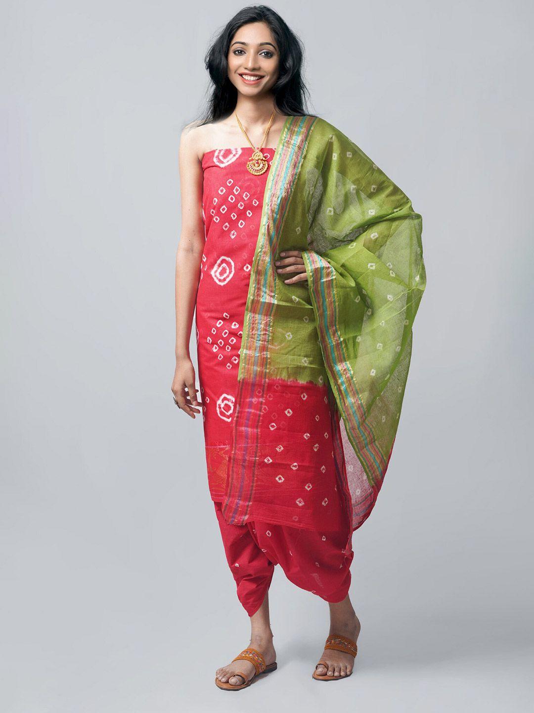 unnati-silks-red-&-green-dyed-pure-cotton-unstitched-dress-material