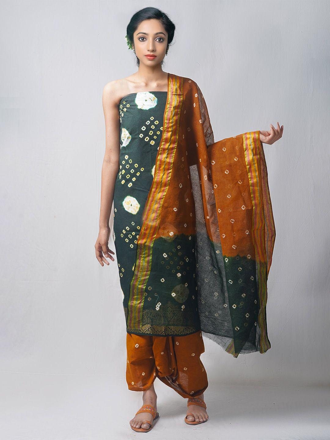 unnati-silks-green-&-orange-dyed-pure-cotton-unstitched-dress-material