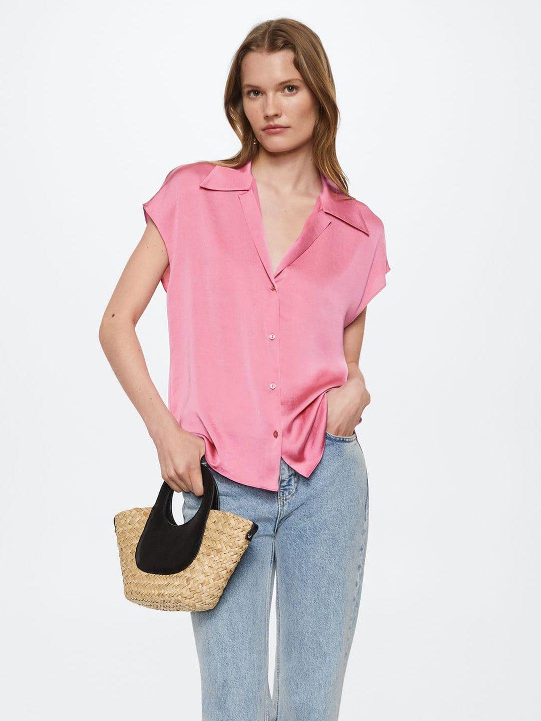 mango-women-pink-casual-lapel-collar-satin-oversized-shirt