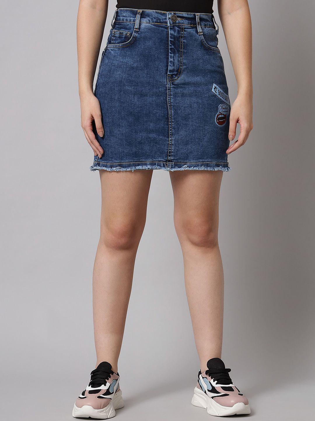 the-dry-state-women-blue-solid-denim-skirts