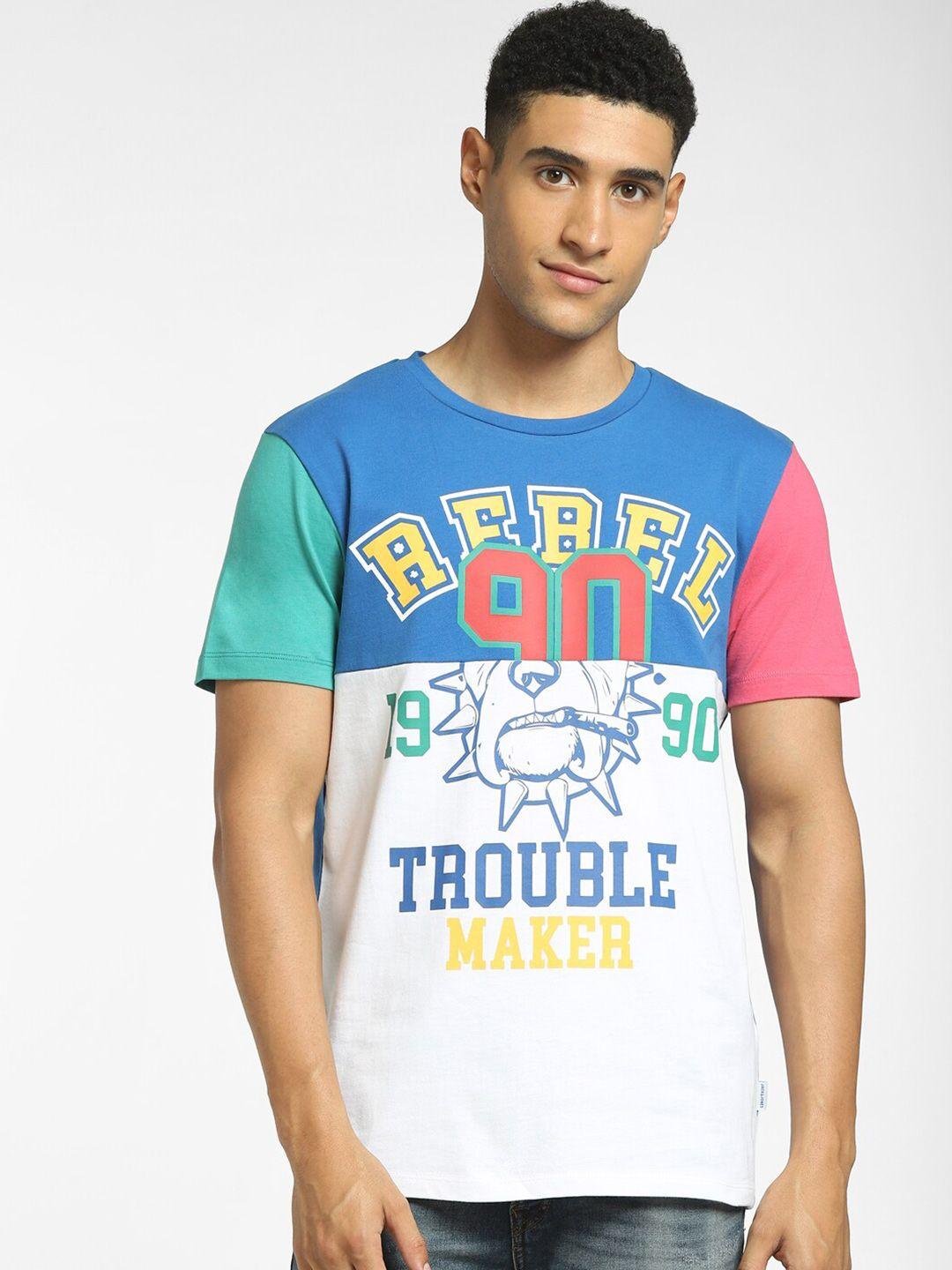 jack-&-jones-men-multicoloured-typography-printed-applique-t-shirt