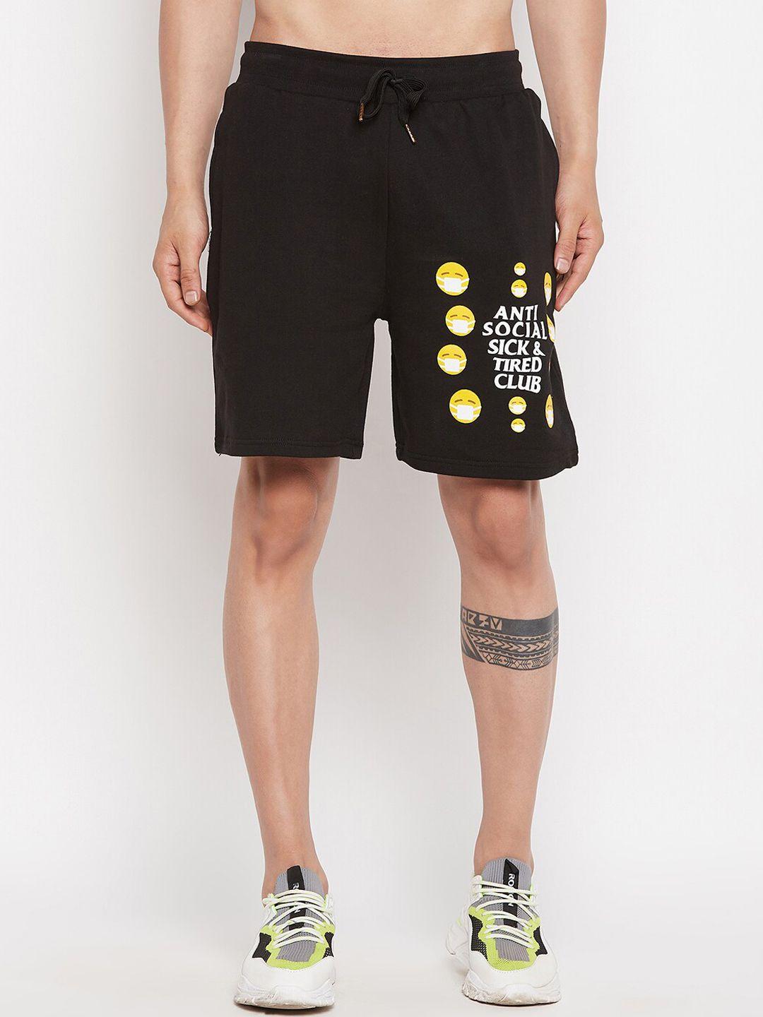 fugazee-men-black-typography-printed-loose-fit-shorts