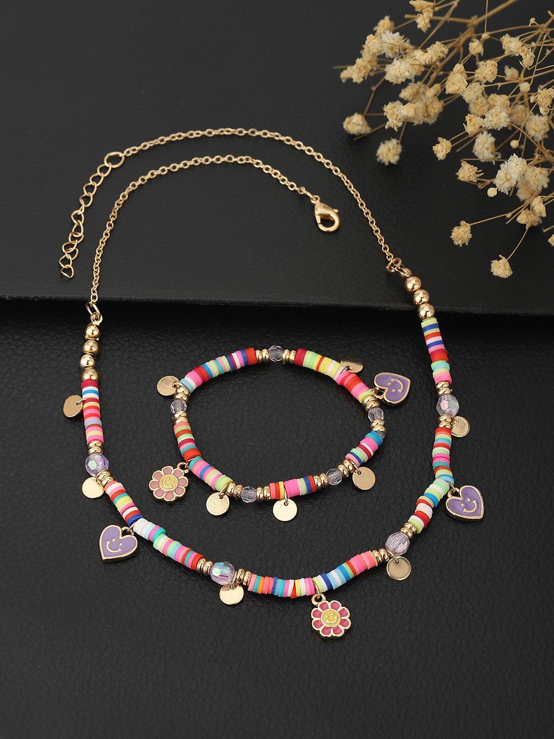 carlton-london-girls-gold-plated-multicoloured-beaded-jewellery-set