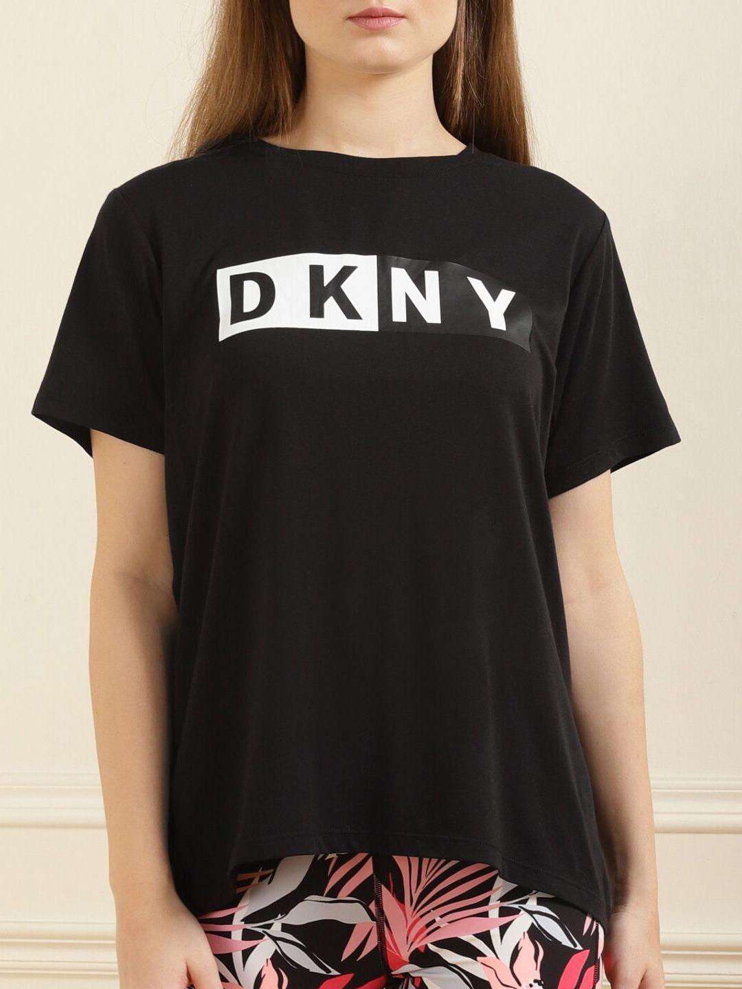 dkny-women-black-solid-two-tone-brand-logo-oversized-t-shirt