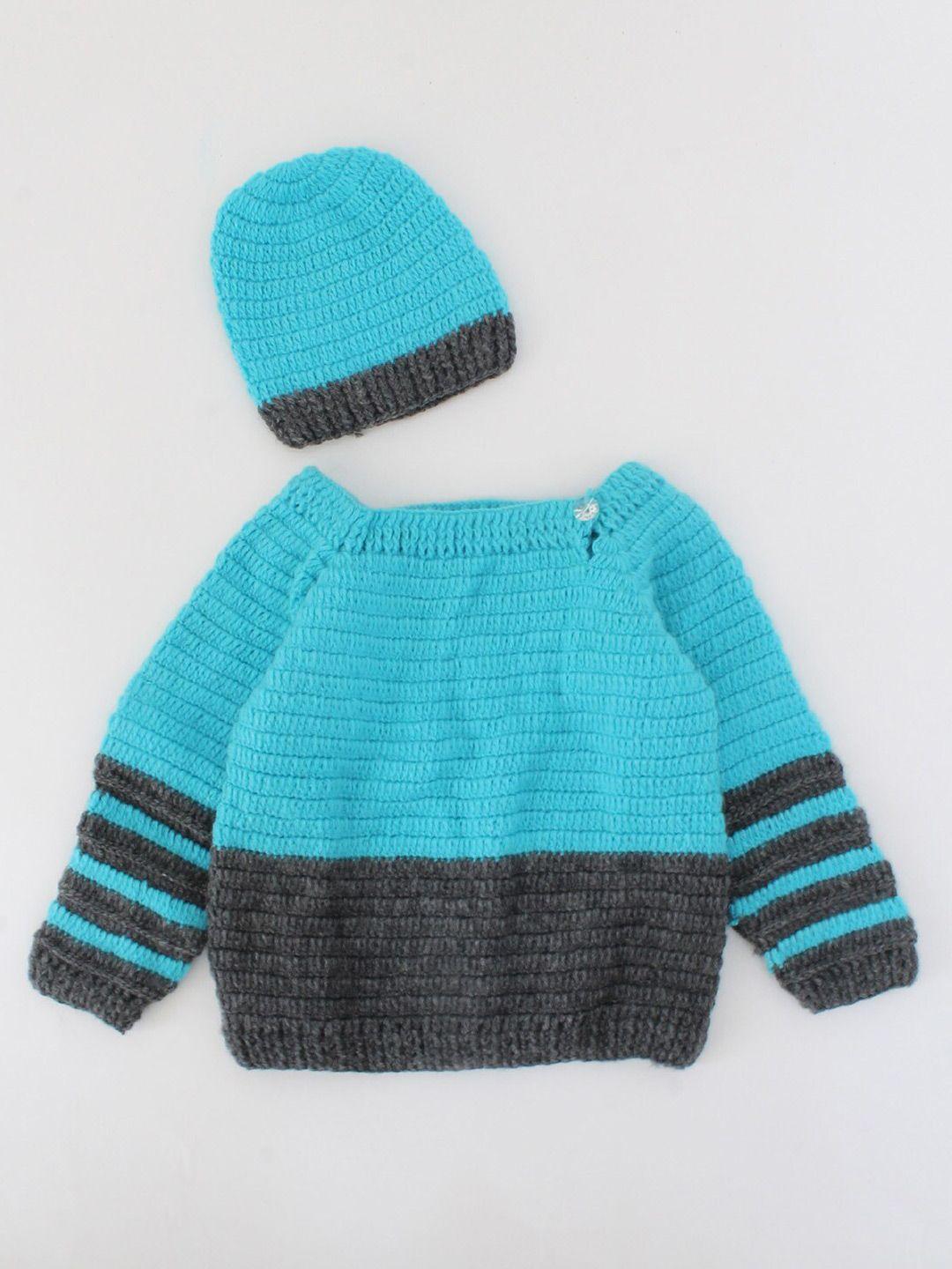 woonie-unisex-kids-grey-&-blue-striped-sweater-with-cap