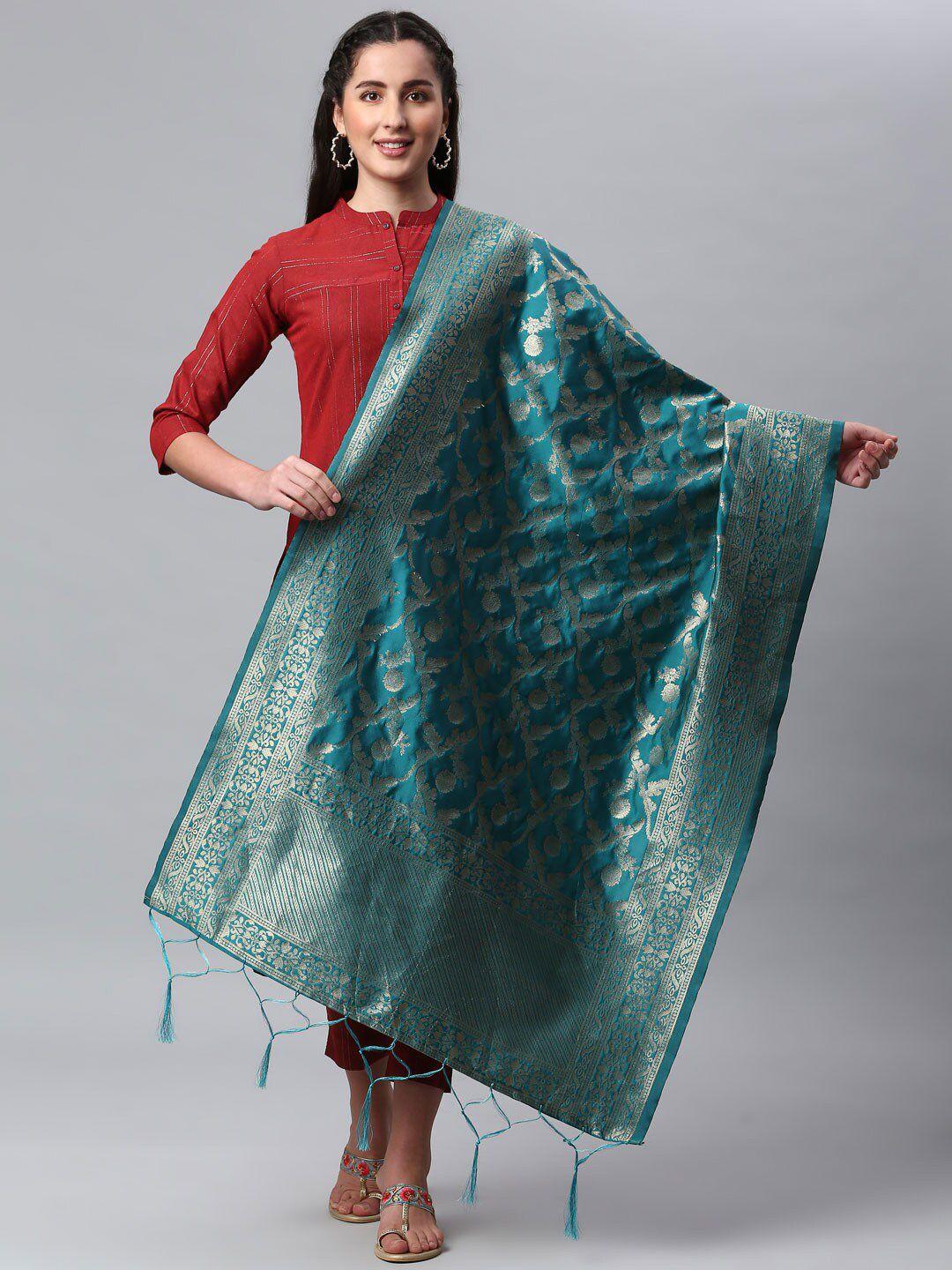 lilots-turquoise-blue-&-gold-toned-ethnic-motifs-woven-design-dupatta
