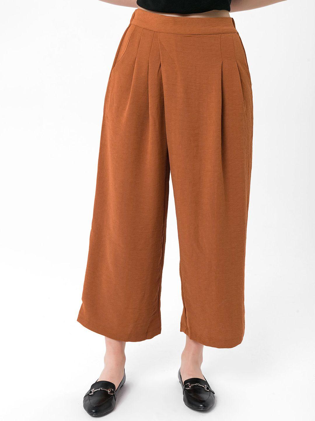 bebe-plus-women-rust-orange-solid-loose-fit-trousers