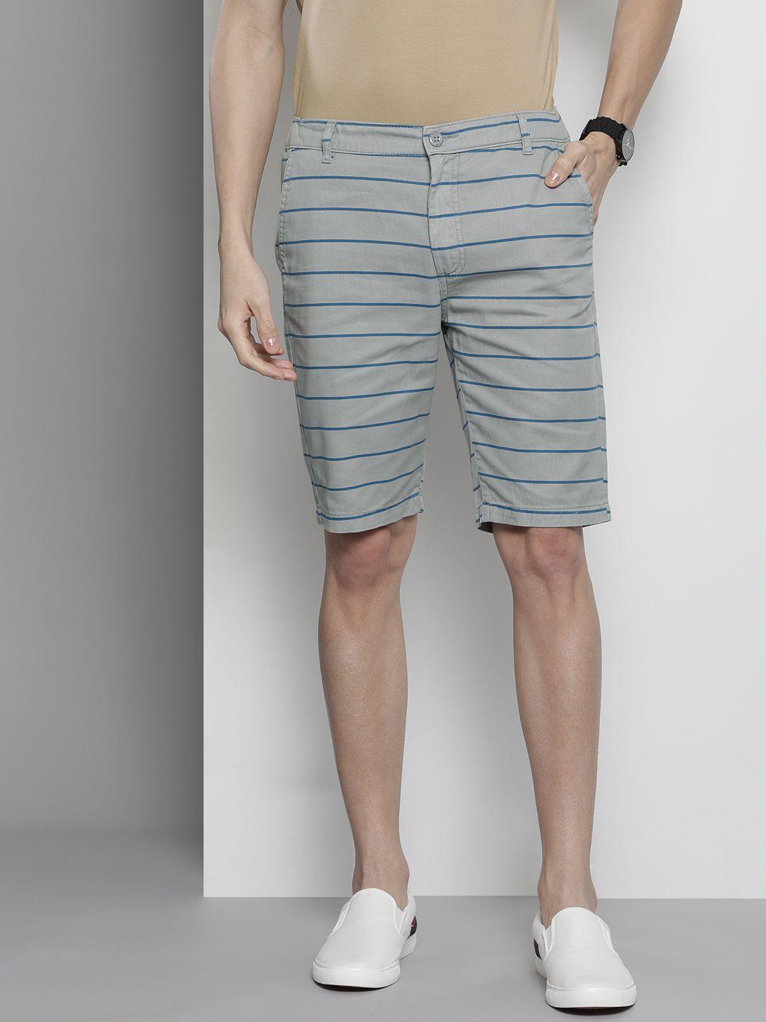 the-indian-garage-co-men-grey-striped-slim-fit-shorts