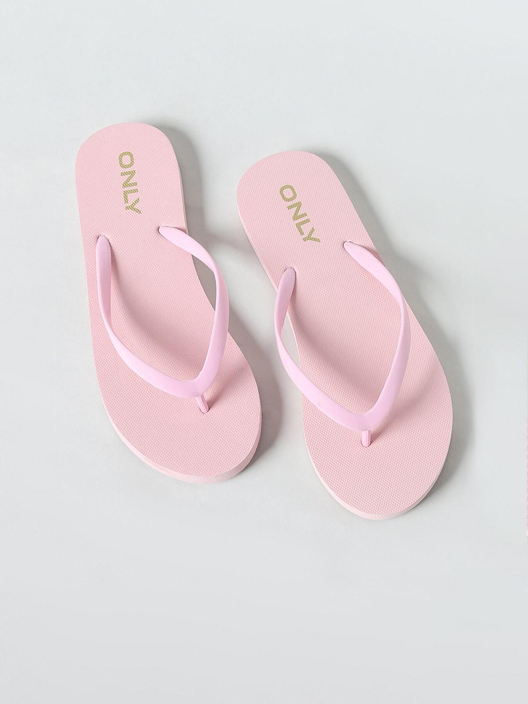 only-women-pink-&-gold-toned-printed-rubber-thong-flip-flops
