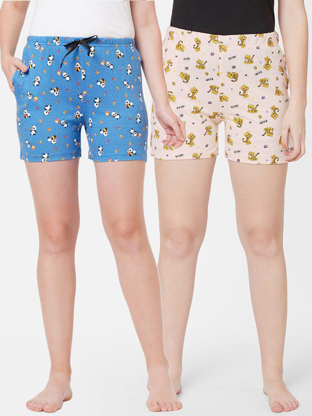 sdl-by-sweet-dreams-women-blue-&-beige-2-printed-lounge-shorts