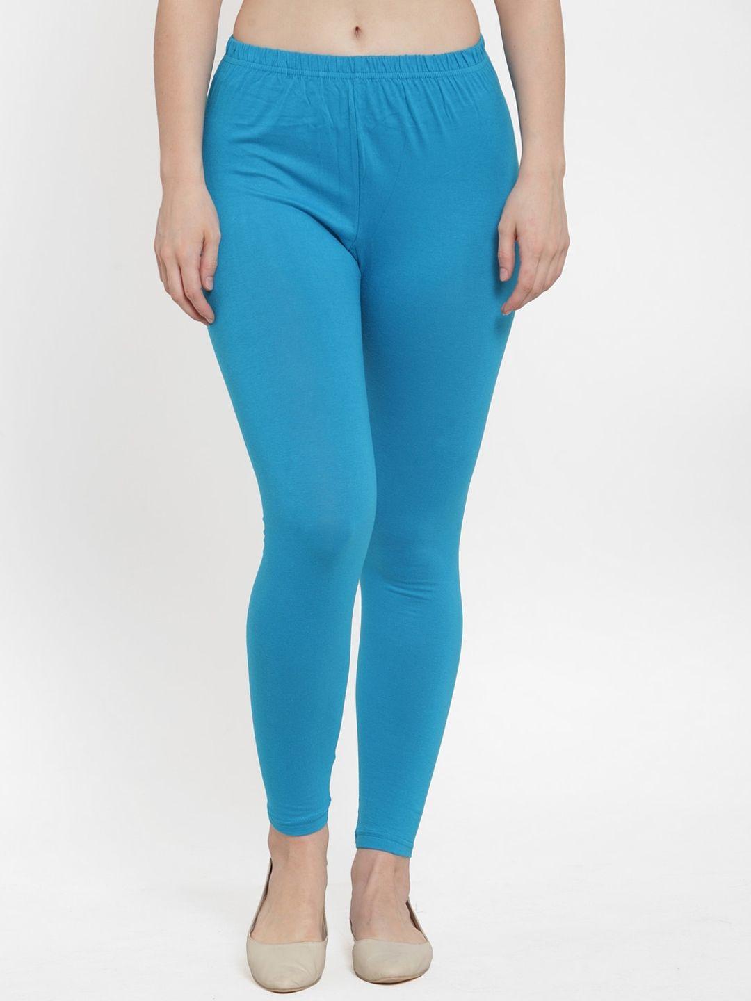 gracit-women-turquiose-blue-solid-cotton-ankle-length-leggings