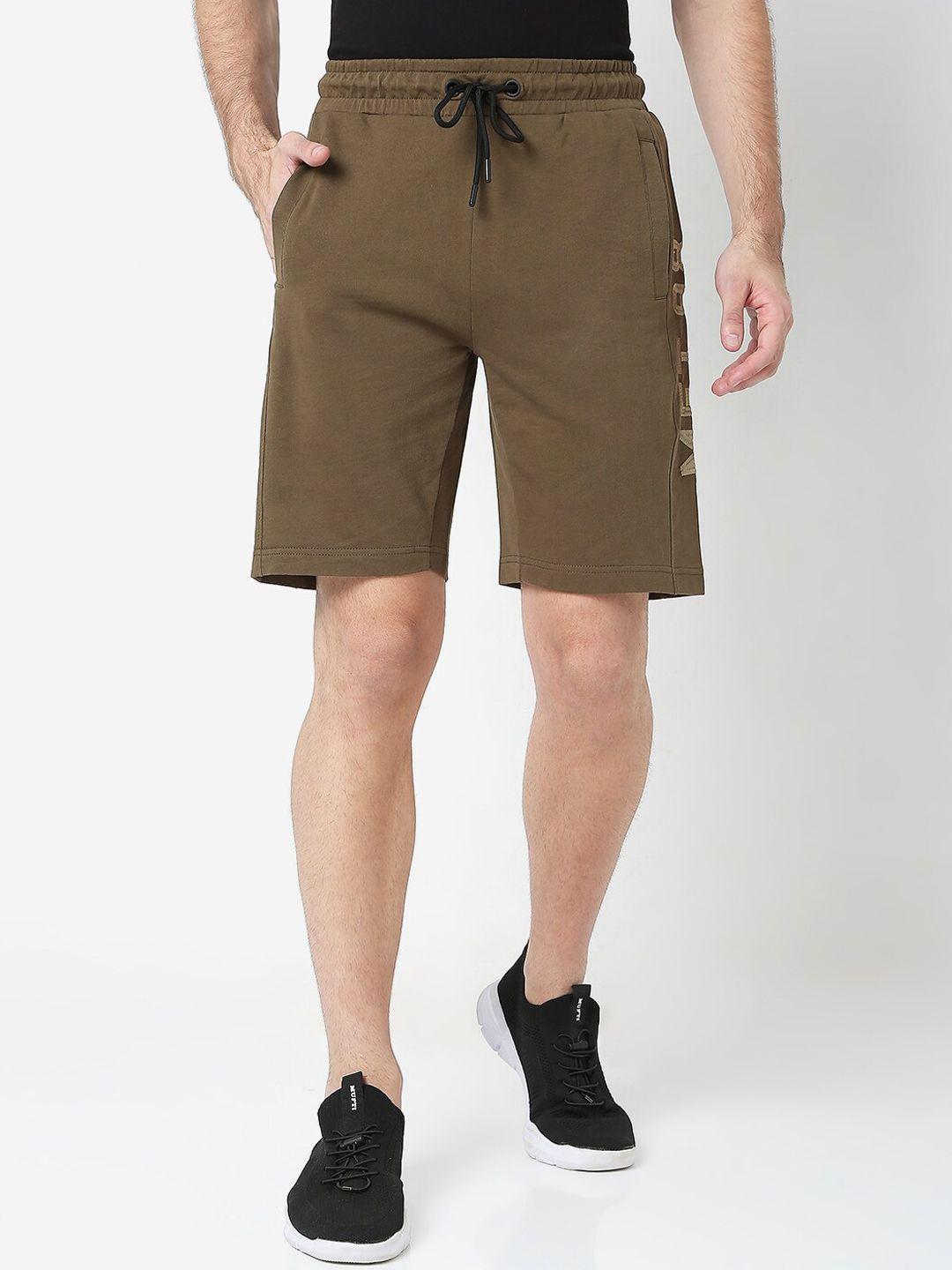 mufti-men-olive-green-cotton-slim-fit-shorts