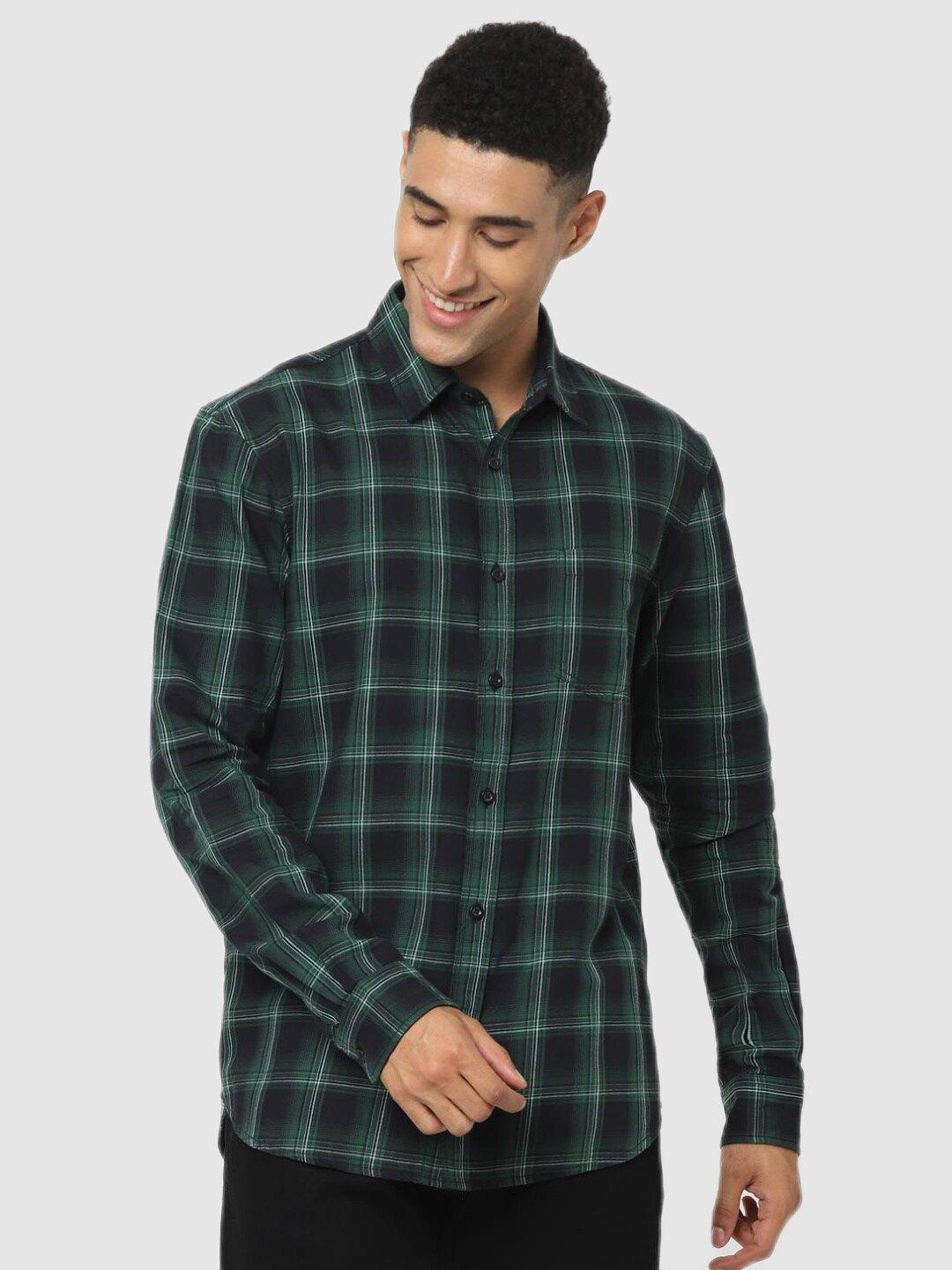 celio-men-green-classic-checked-casual-shirt