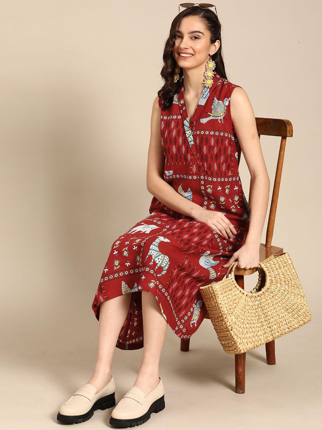 sangria-red-&-black-ethnic-motifs-a-line-midi-dress