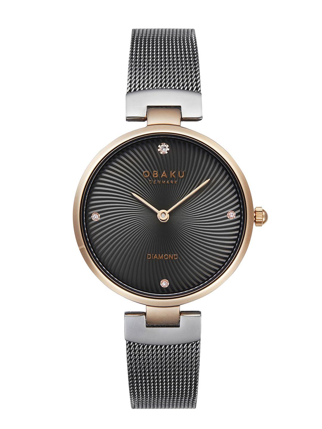 obaku-women-brown-brass-diamond-dial-&-brown-stainless-steel-straps-analogue-watch