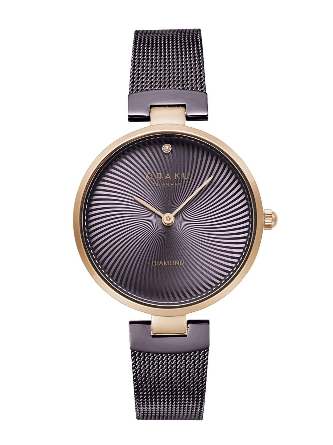 obaku-women-brown-diamond-dial-&-black-stainless-steel-straps-analogue-watch-v256lxvnmn