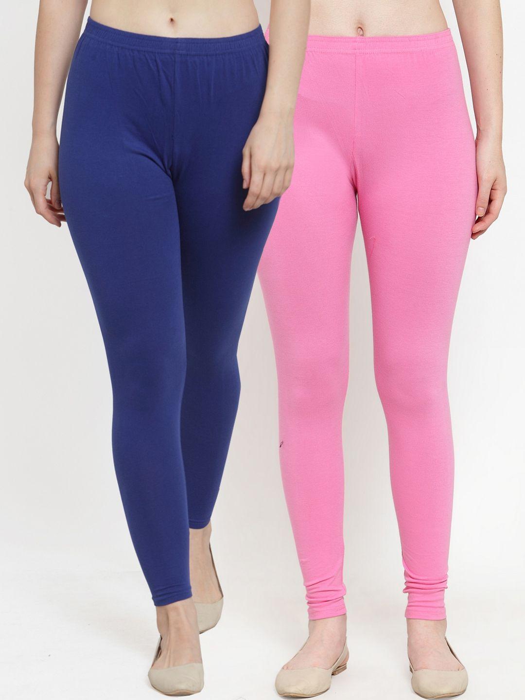 gracit-women-pack-of-2-blue-and-pink-solid-ankle-length-leggings