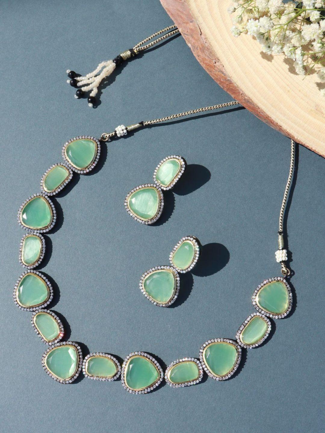 i-jewels-sea-green-&-white-stone-studded-gold-plated-choker-jewellery-set
