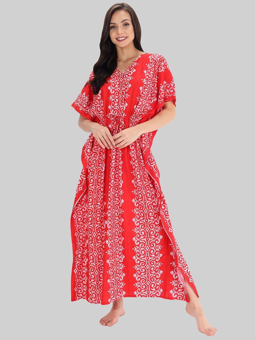 shararat-red-printed-maxi-pure-cotton-kaftan-nightdress