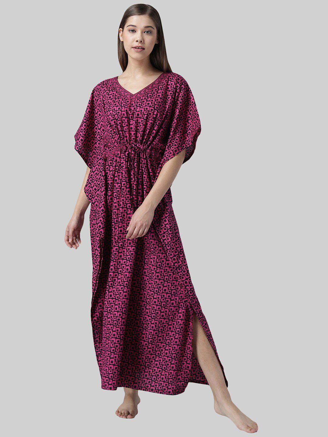 shararat-women-dark-pink-geometric-printed-maxi-kaftan-nightdress