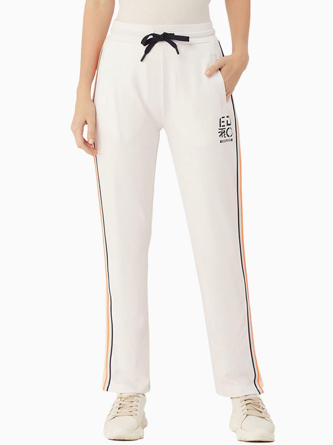 edrio-women-white-solid-cotton-track-pants-with-side-stripes