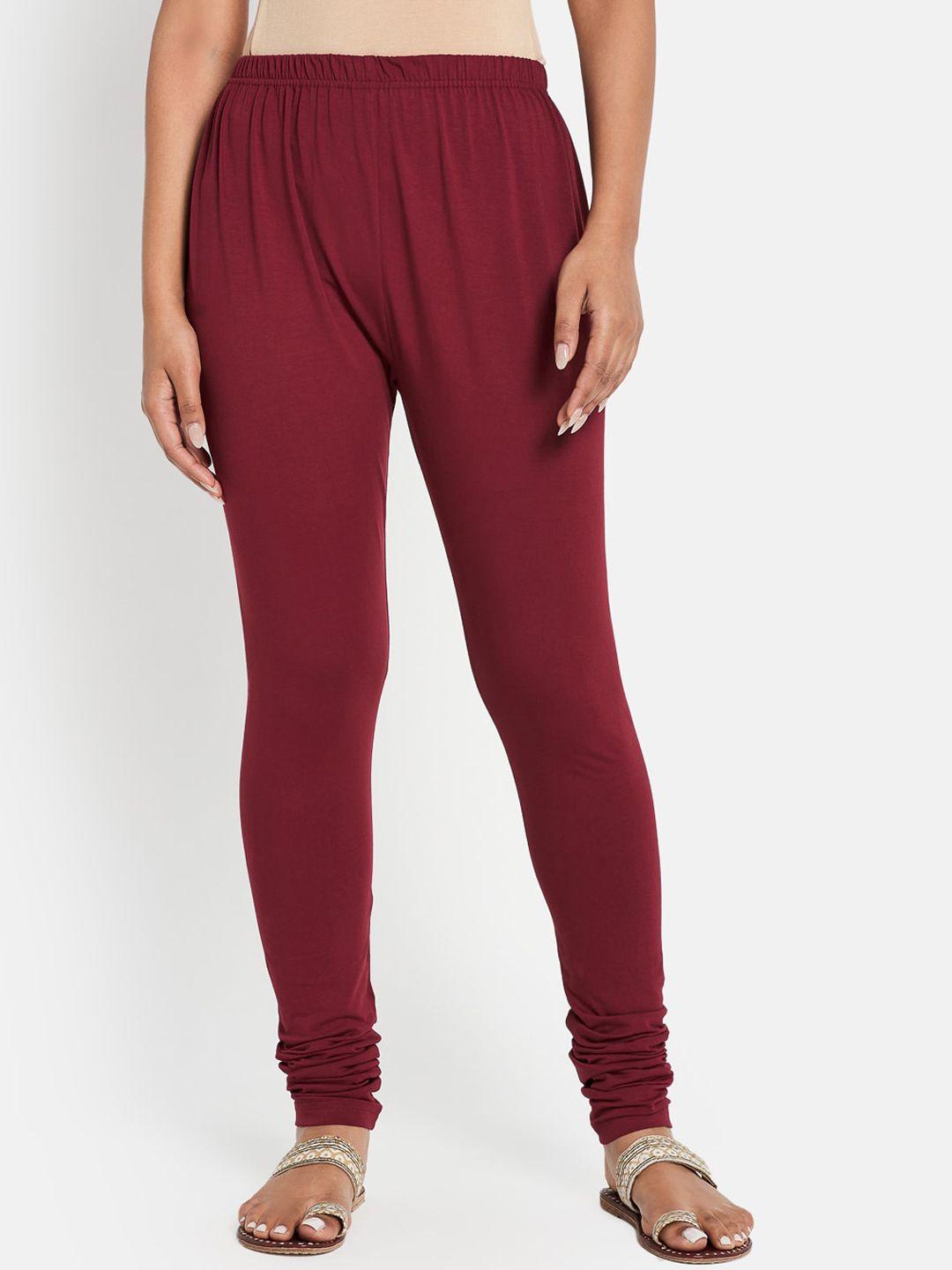 fabindia-maroon-regular-fit-solid-cotton-leggings
