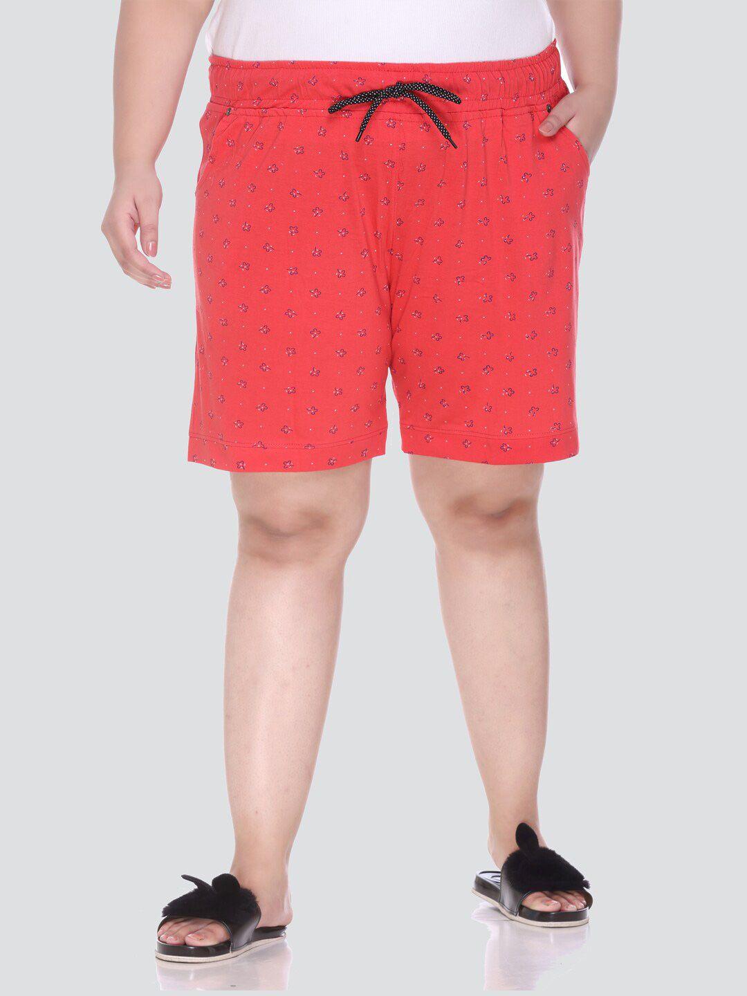 cupid-women-plus-size-red-printed-cotton-lounge-shorts