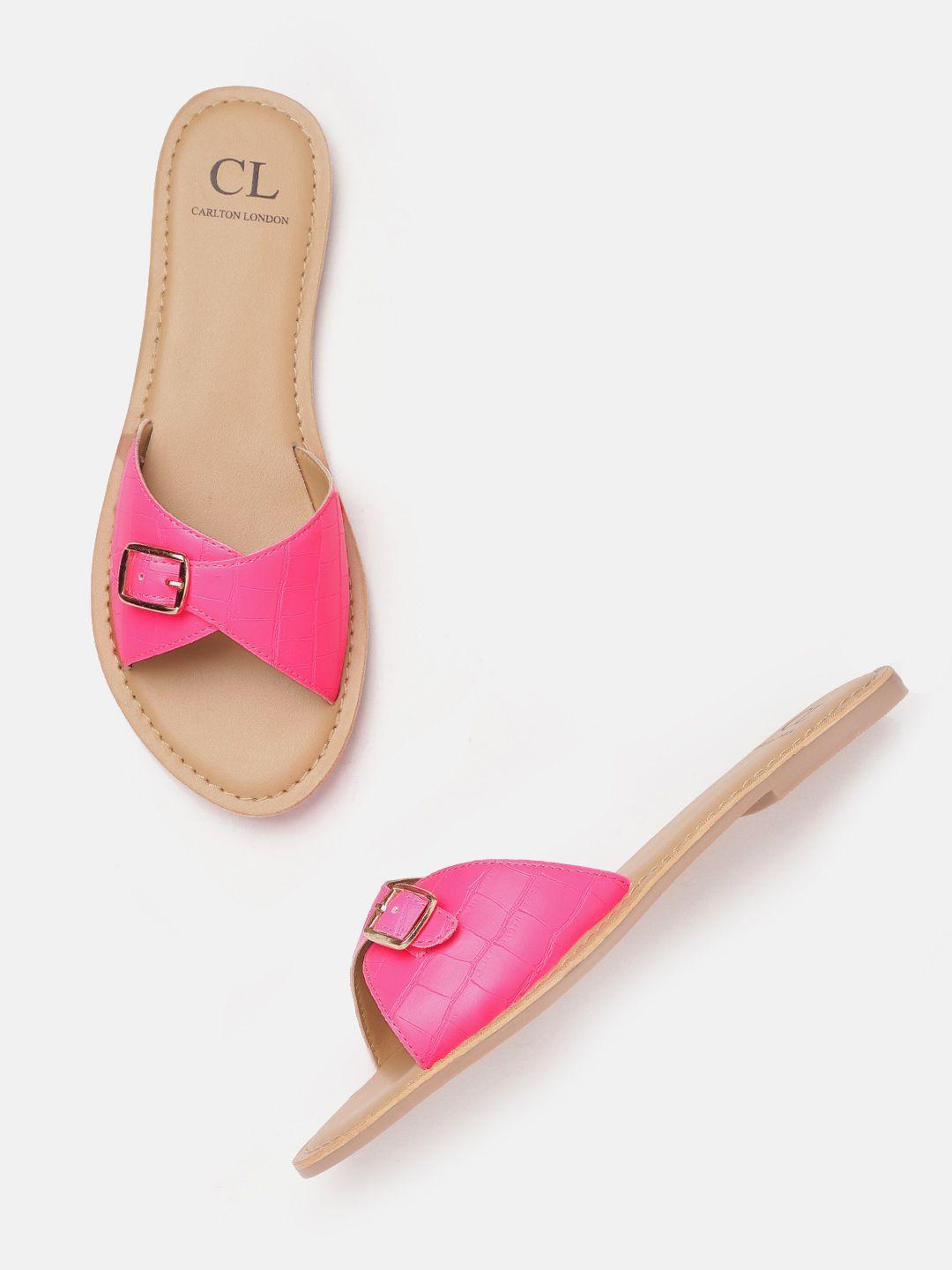 carlton-london-women-pink-croc-textured-flats-with-buckles