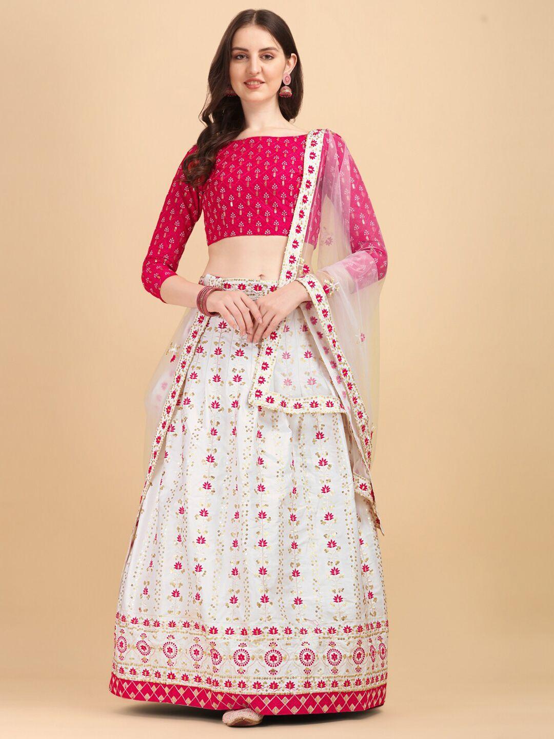 amrutam-fab-white-&-pink-embroidered-sequinned-semi-stitched-lehenga-&-unstitched-blouse-with-dupatta