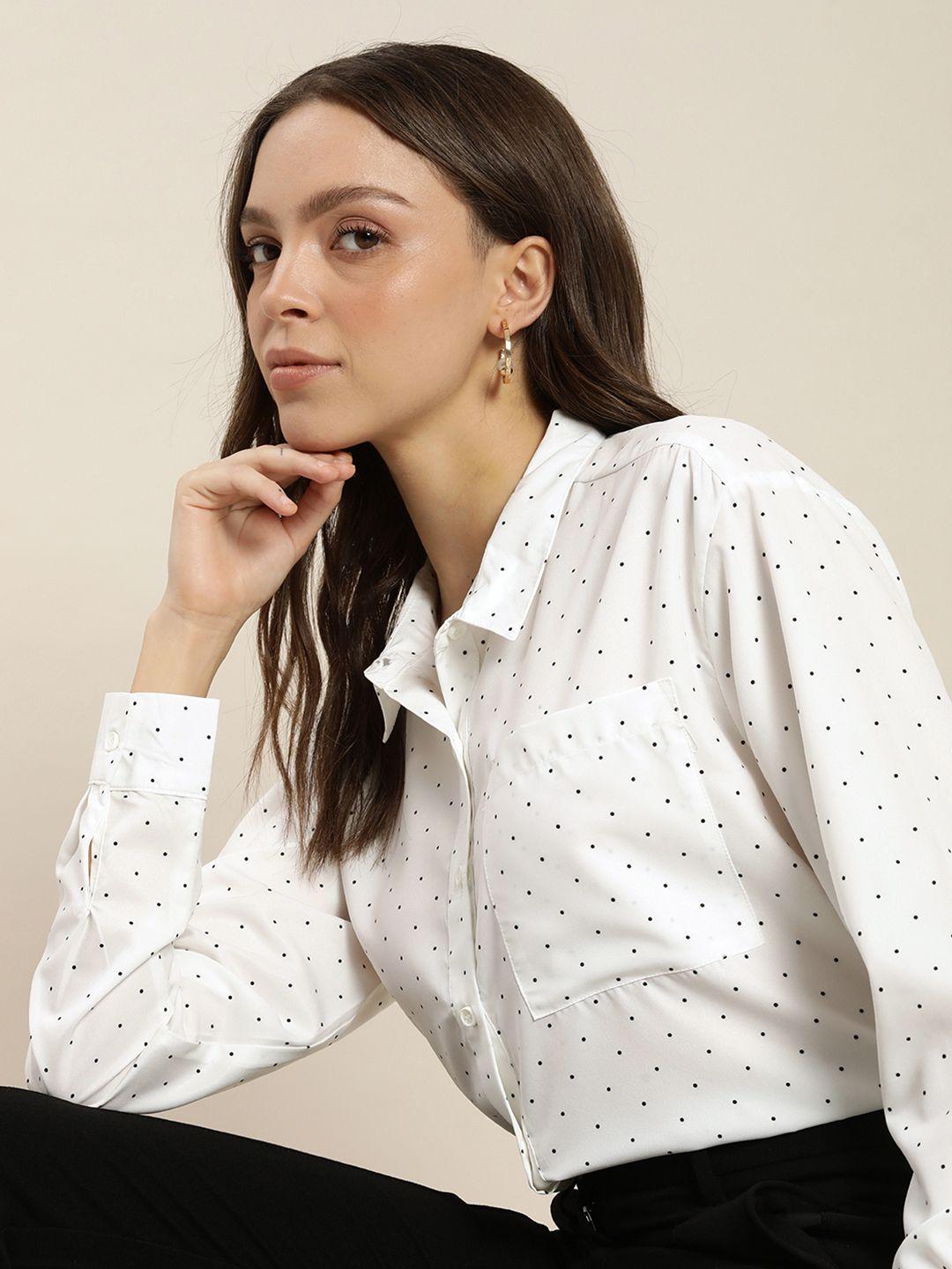 encore-by-invictus-women-white-&-black-polka-dots-printed-casual-shirt