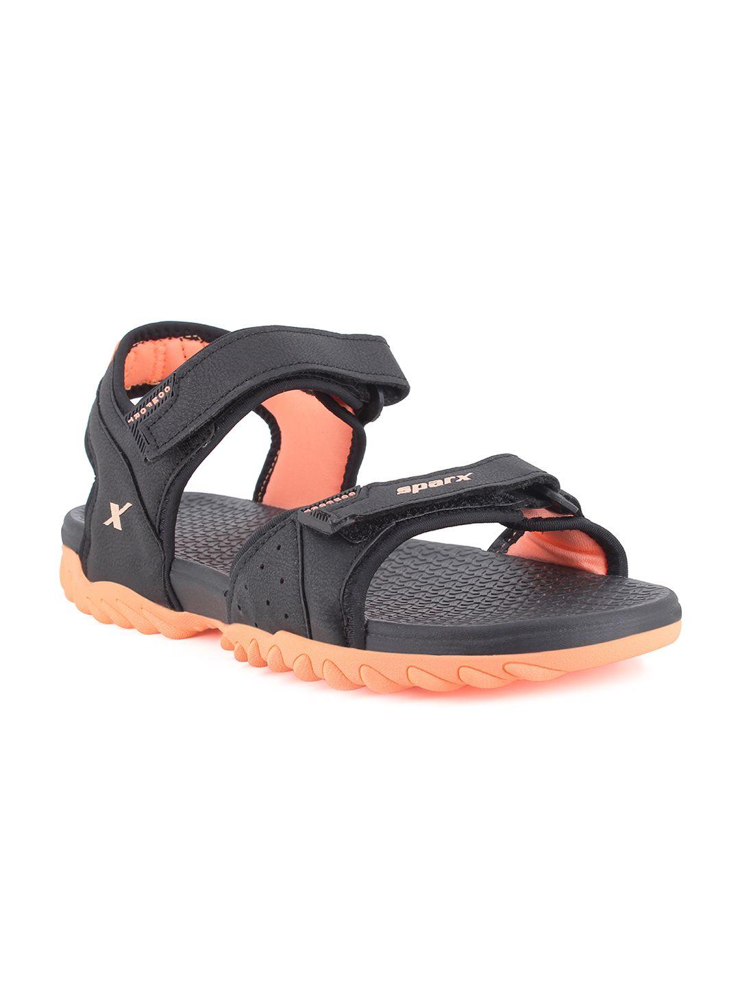sparx-women-black-&-orange-patterned-sports-sandals