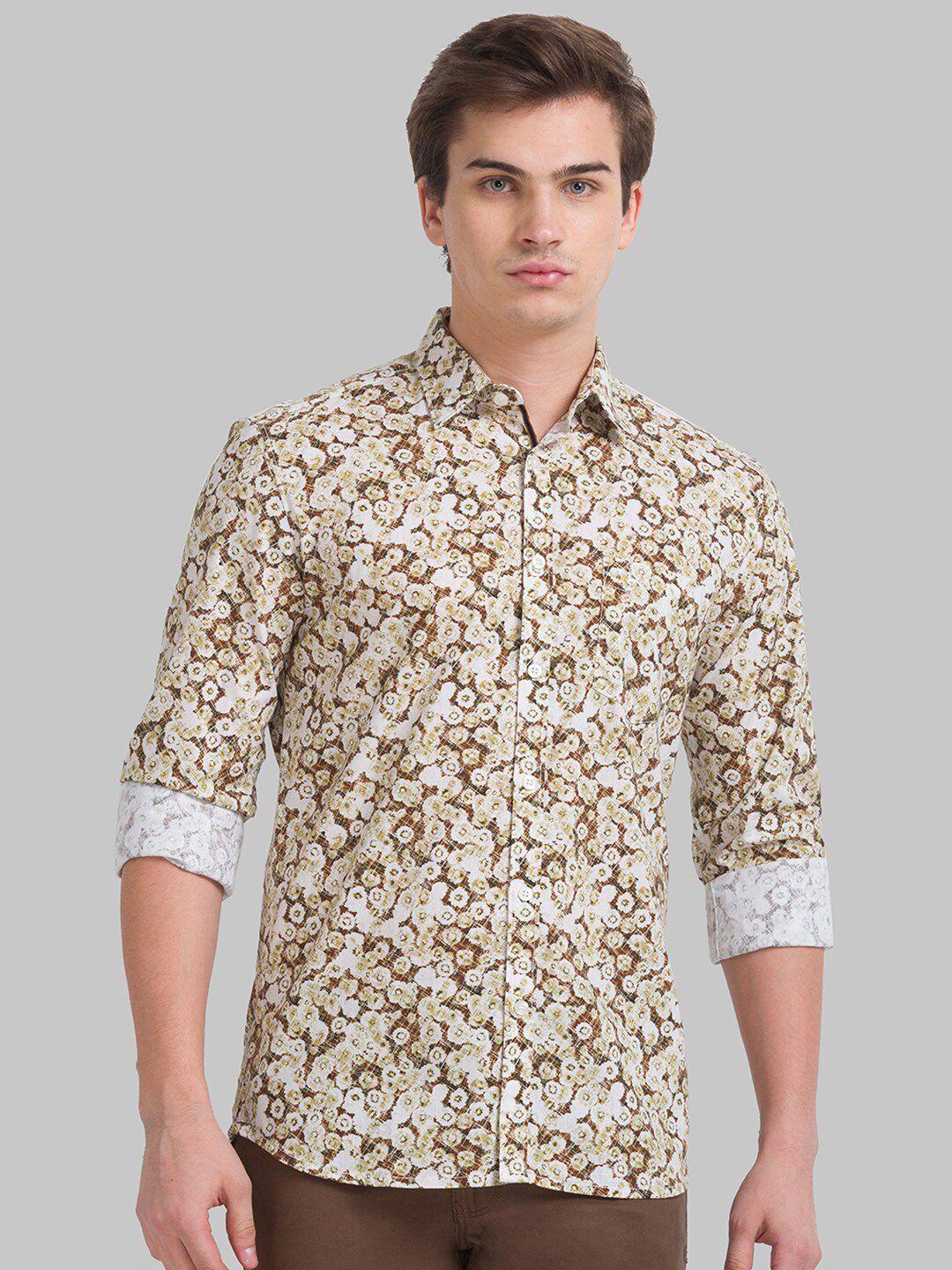 parx-men-beige-slim-fit-floral-printed-casual-shirt