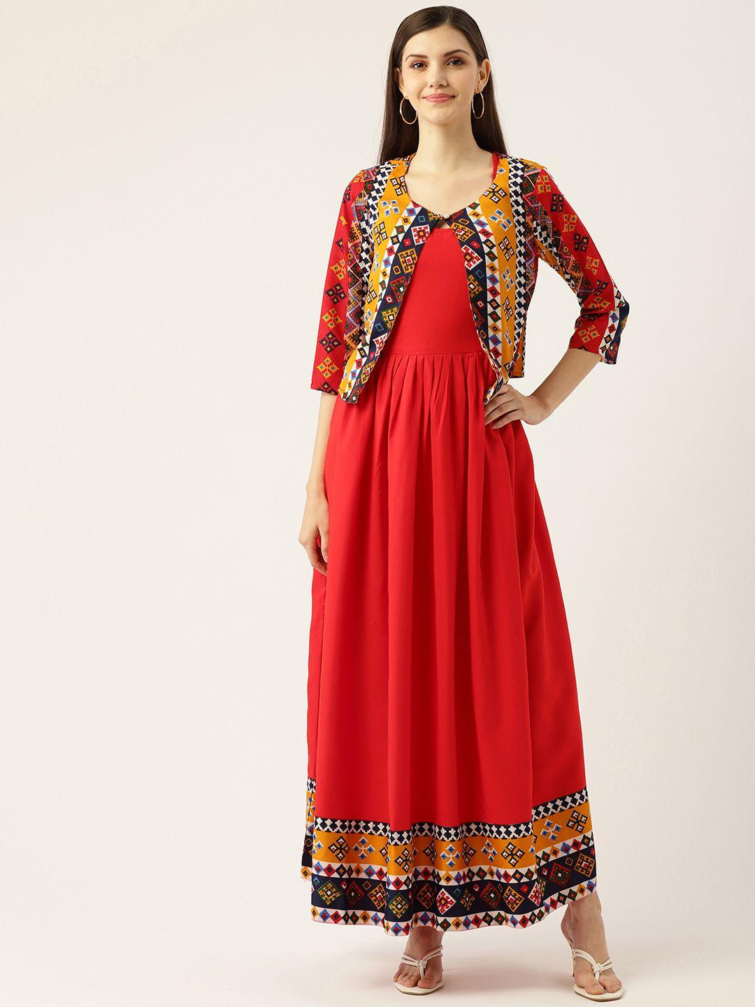deewa-women-red-&-mustard-yellow-printed-maxi-dress