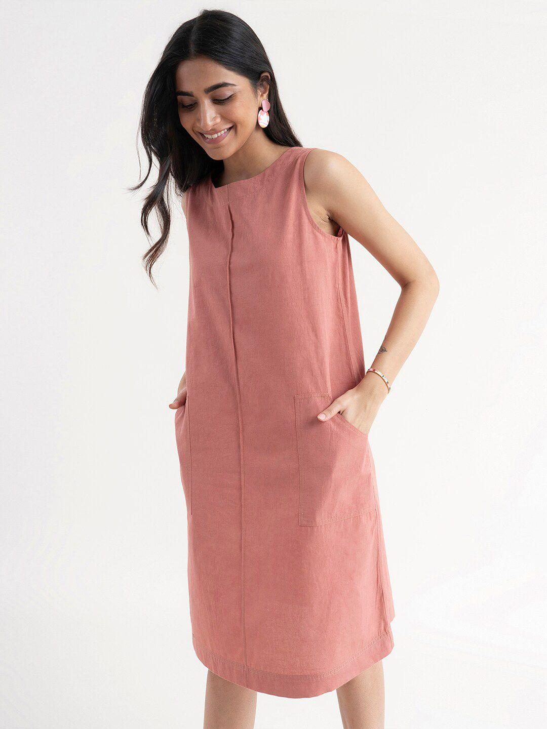 fablestreet-pink-linen-a-line-dress