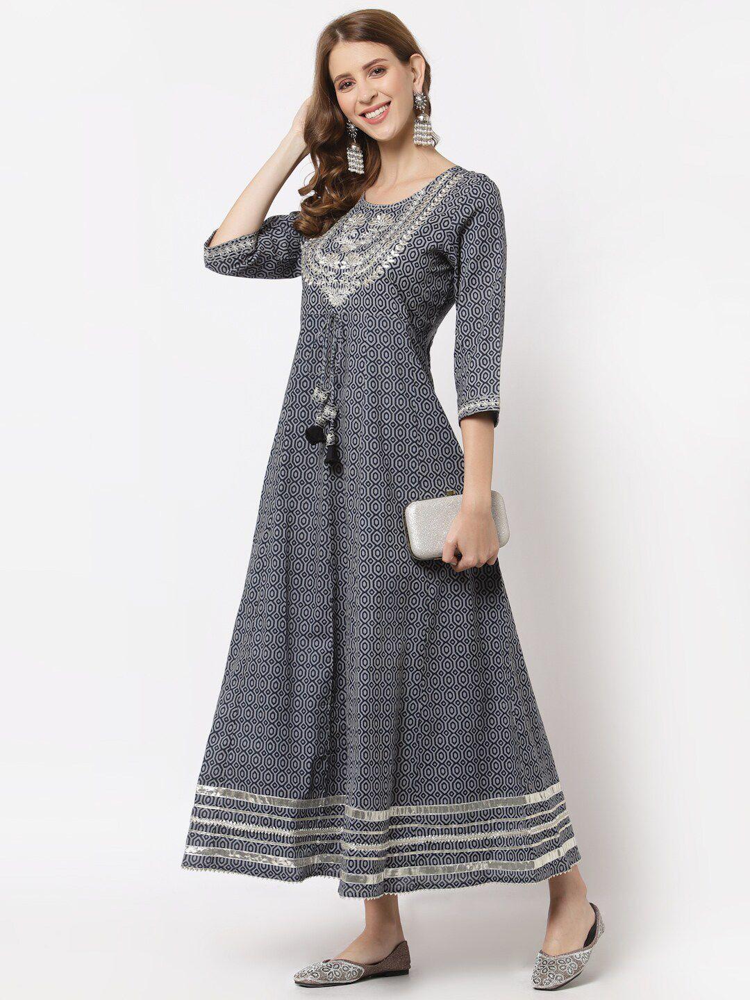 yellow-cloud-grey-&-silver-toned-geometric-print-with-embroidery-maxi-dress