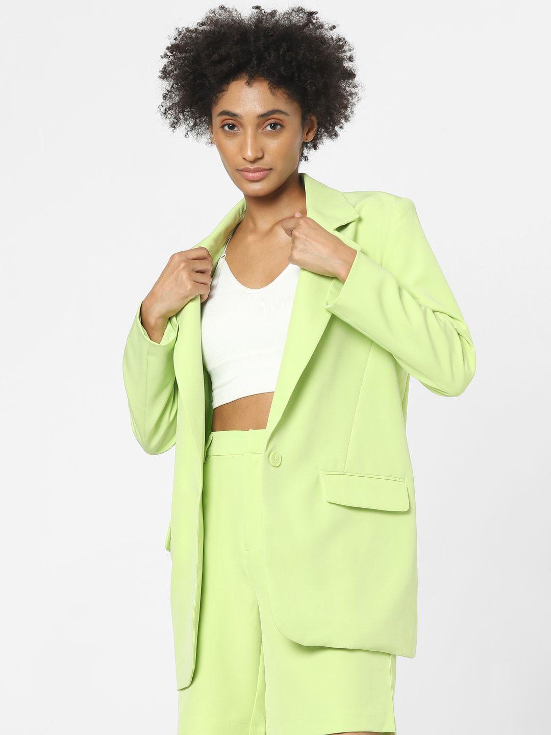only-women-green-solid-single-breasted-casual-blazers