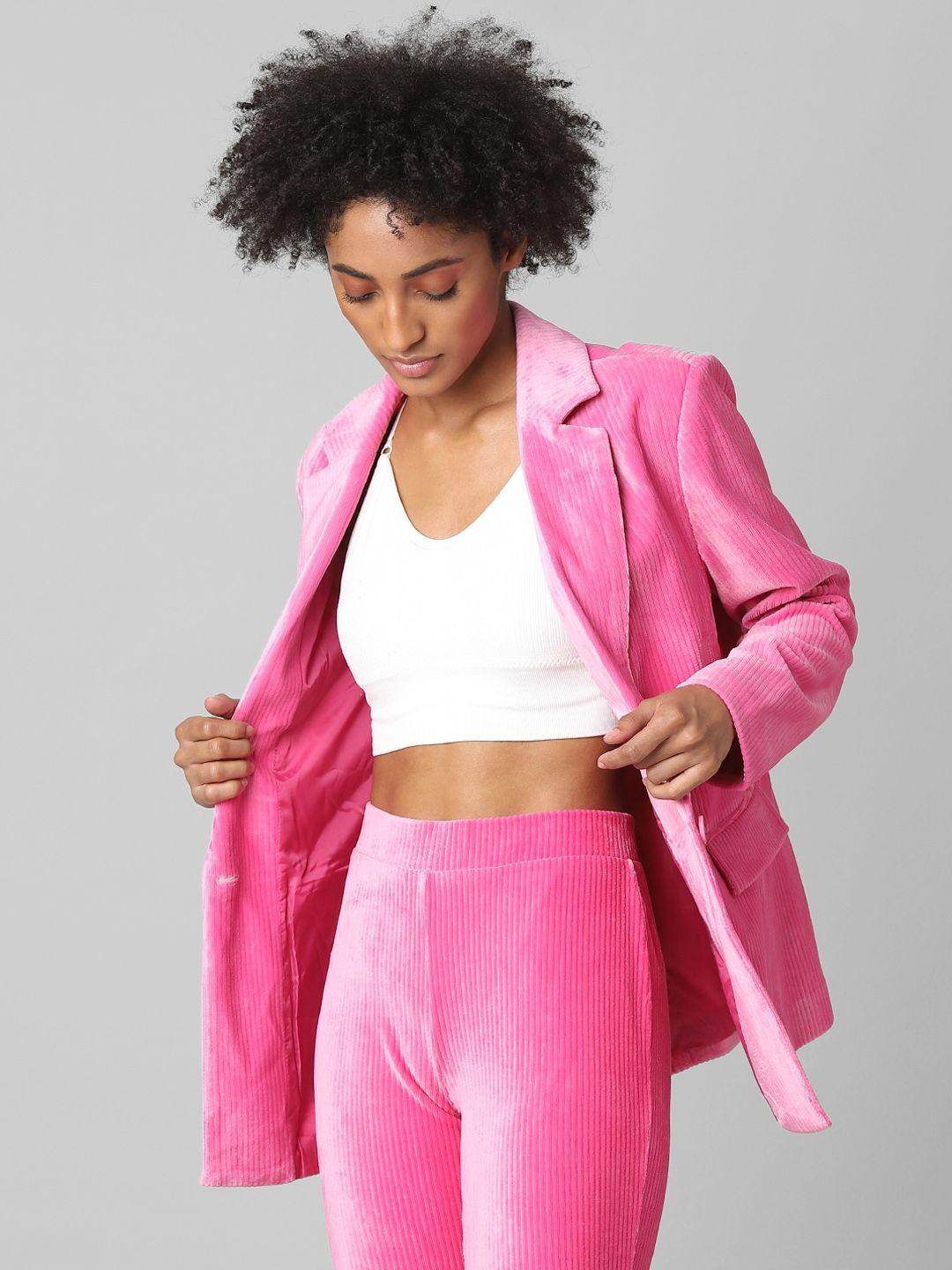 only-women-pink-striped-notched-lapel-collar-oversized-blazer
