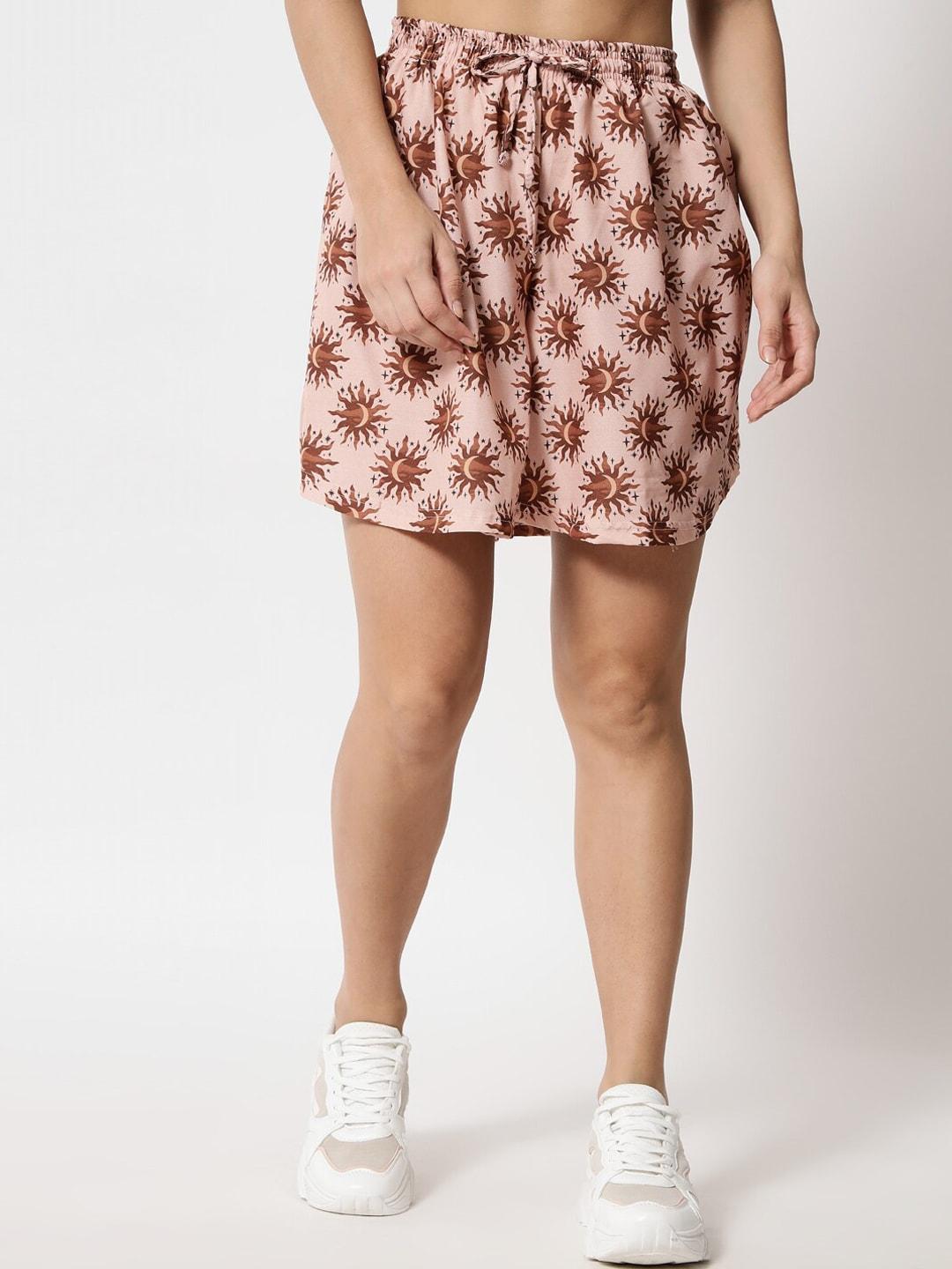 fflirtygo-women-beige-conversational-printed-loose-fit-shorts