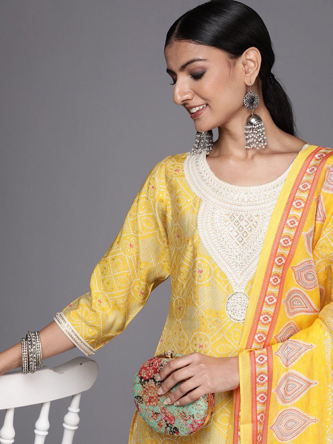 libas-women-yellow-bandhani-printed-kurta-with-trousers-&-dupatta