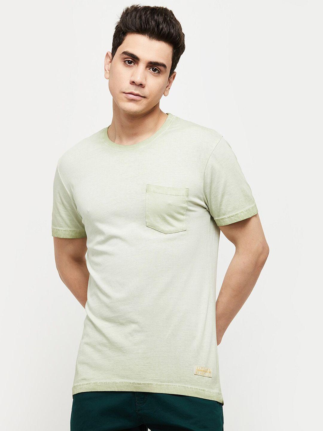 max-men-green-round-neck-solid-t-shirt