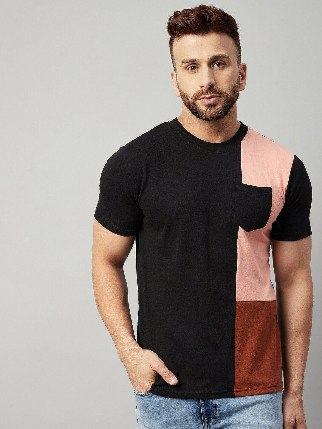 gritstones-men-black-&-pink-colourblocked-v-neck-t-shirt