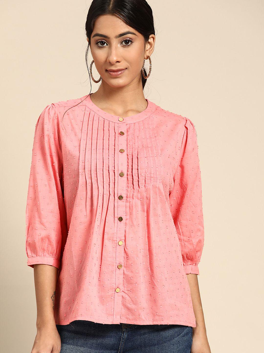 all-about-you-women-pink-dobby-weave-pure-cotton-shirt-style-top