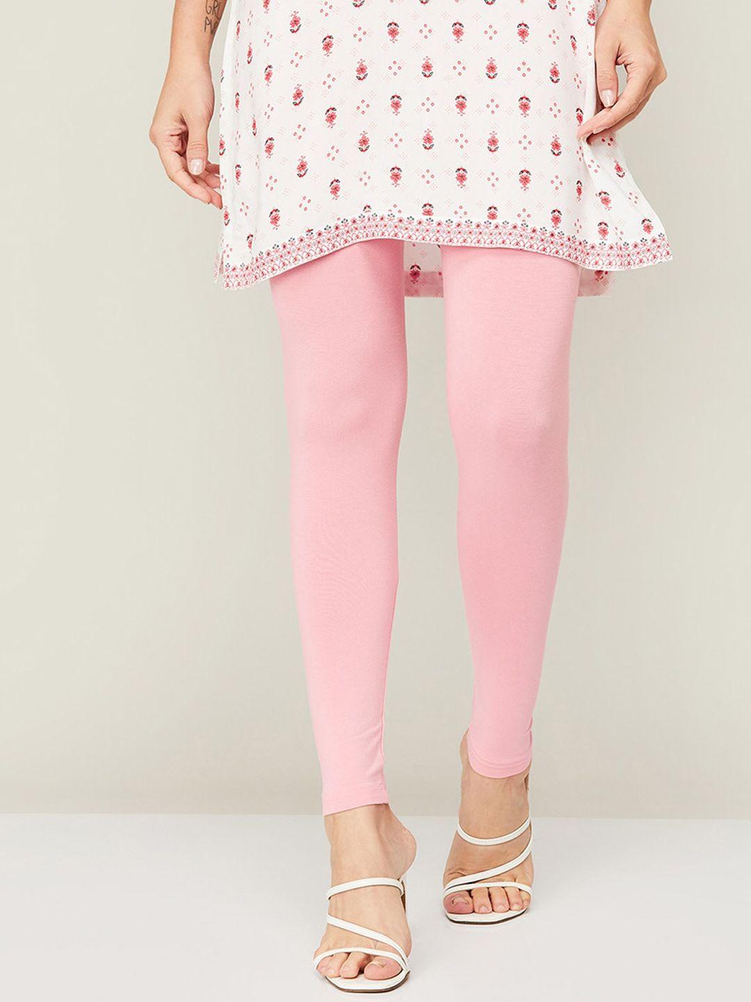melange-by-lifestyle-women-pink-solid-cotton-ankle-length-leggings