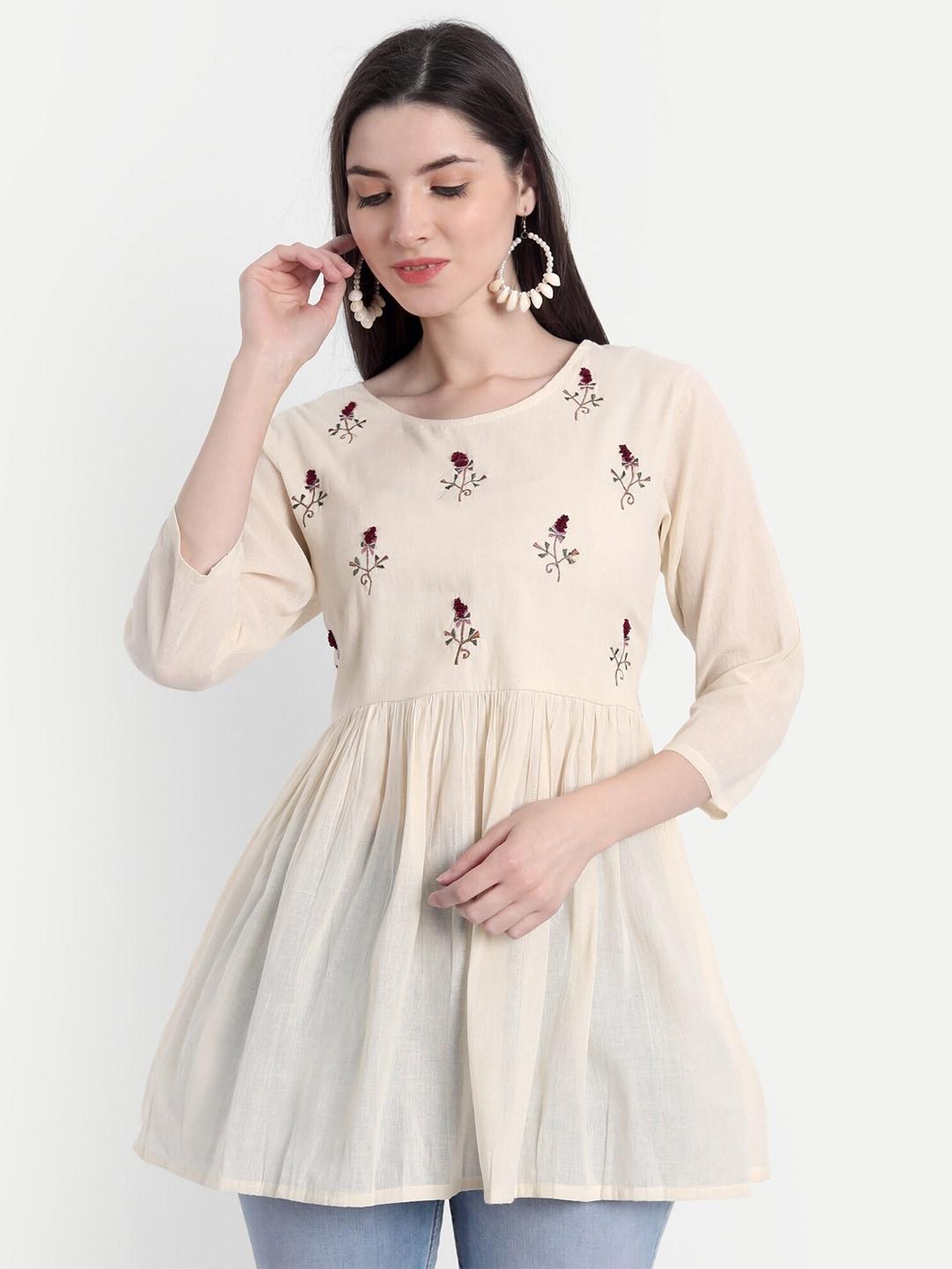 dealseven-fashion-women-beige-&-burgundy-embroidered-tunic