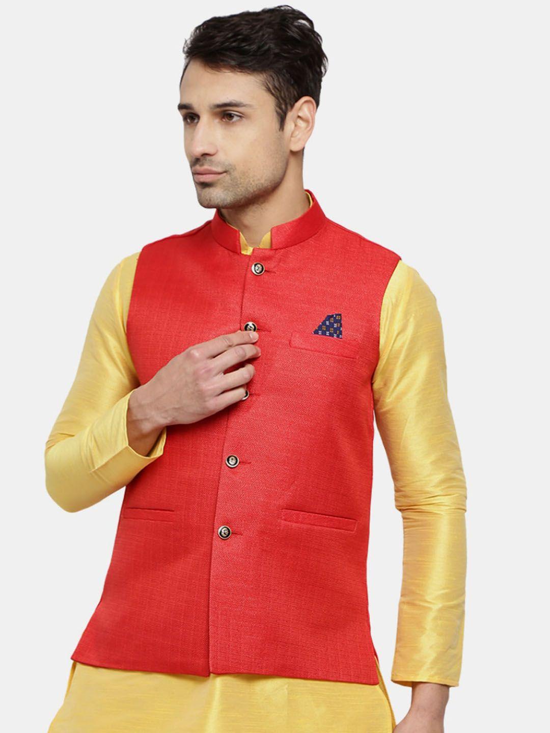 v-mart-men-red-solid-nehru-jackets