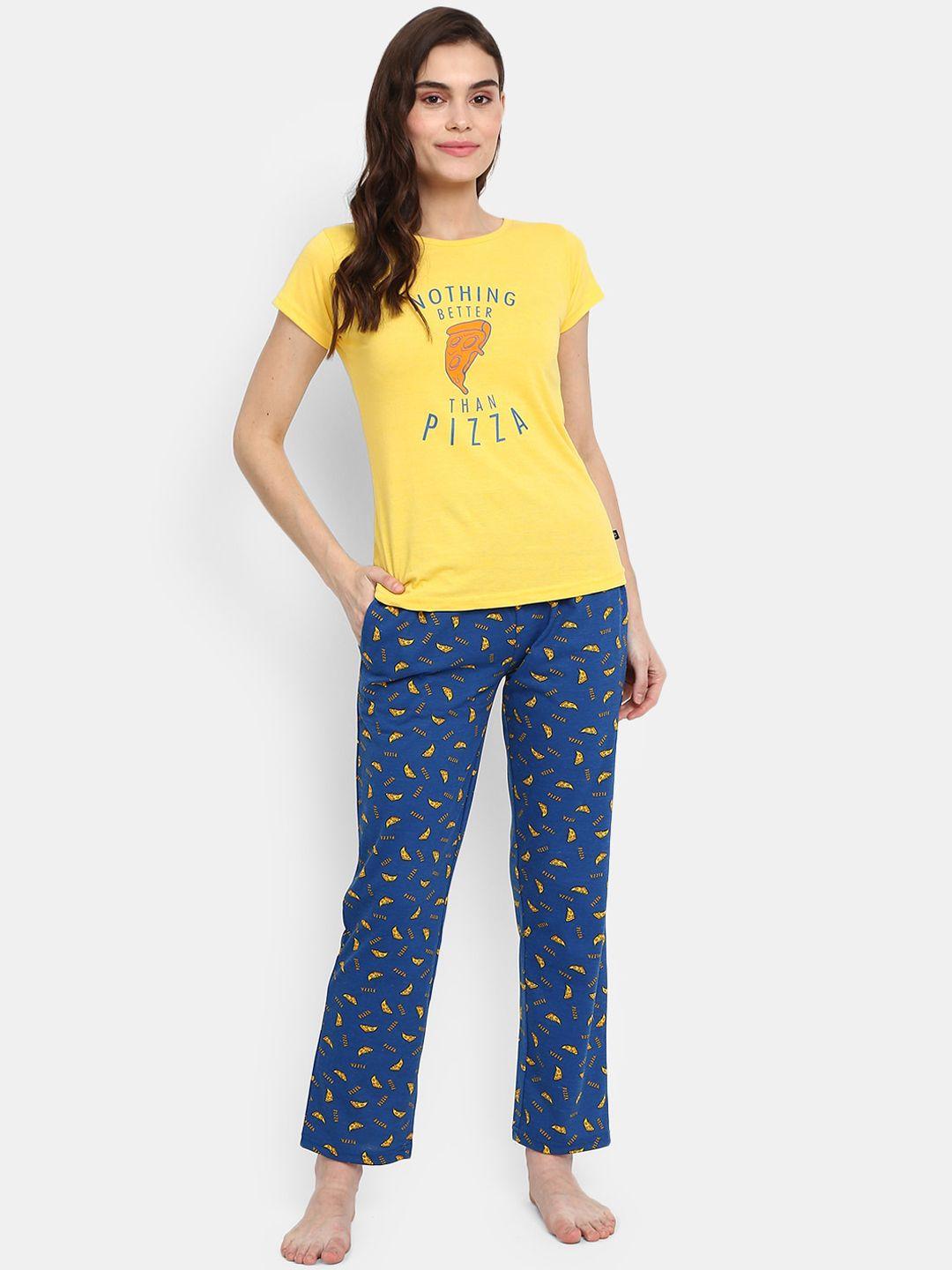 v-mart-women-yellow-&-blue-printed-night-suit