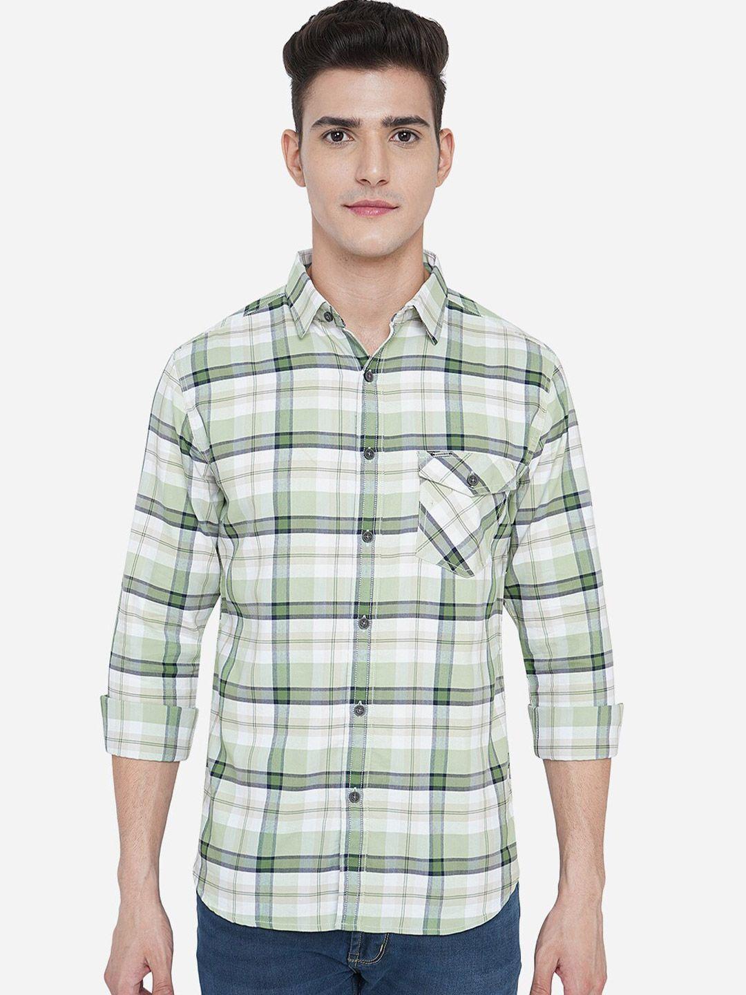 greenfibre-men-green-slim-fit-tartan-checked-100%-cotton-casual-shirt