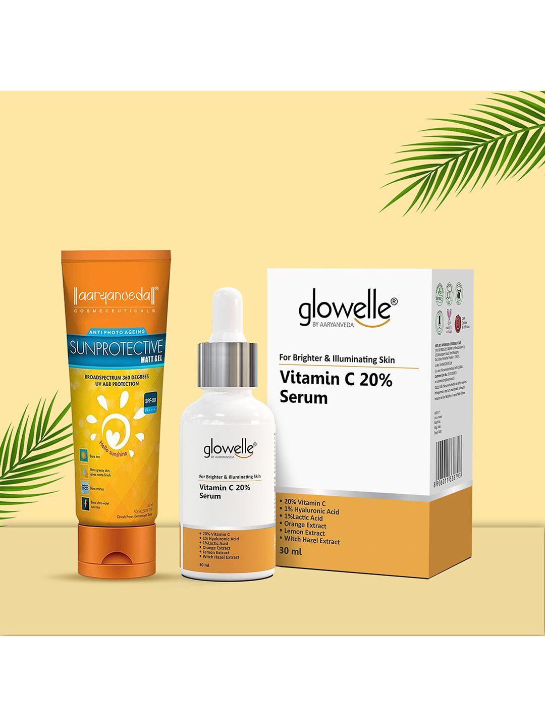 aryanveda-sunscreen-spf-50-pa+++-with-glowelle-vitamin-c-face-serum-for-illuminated-skin-90g-each